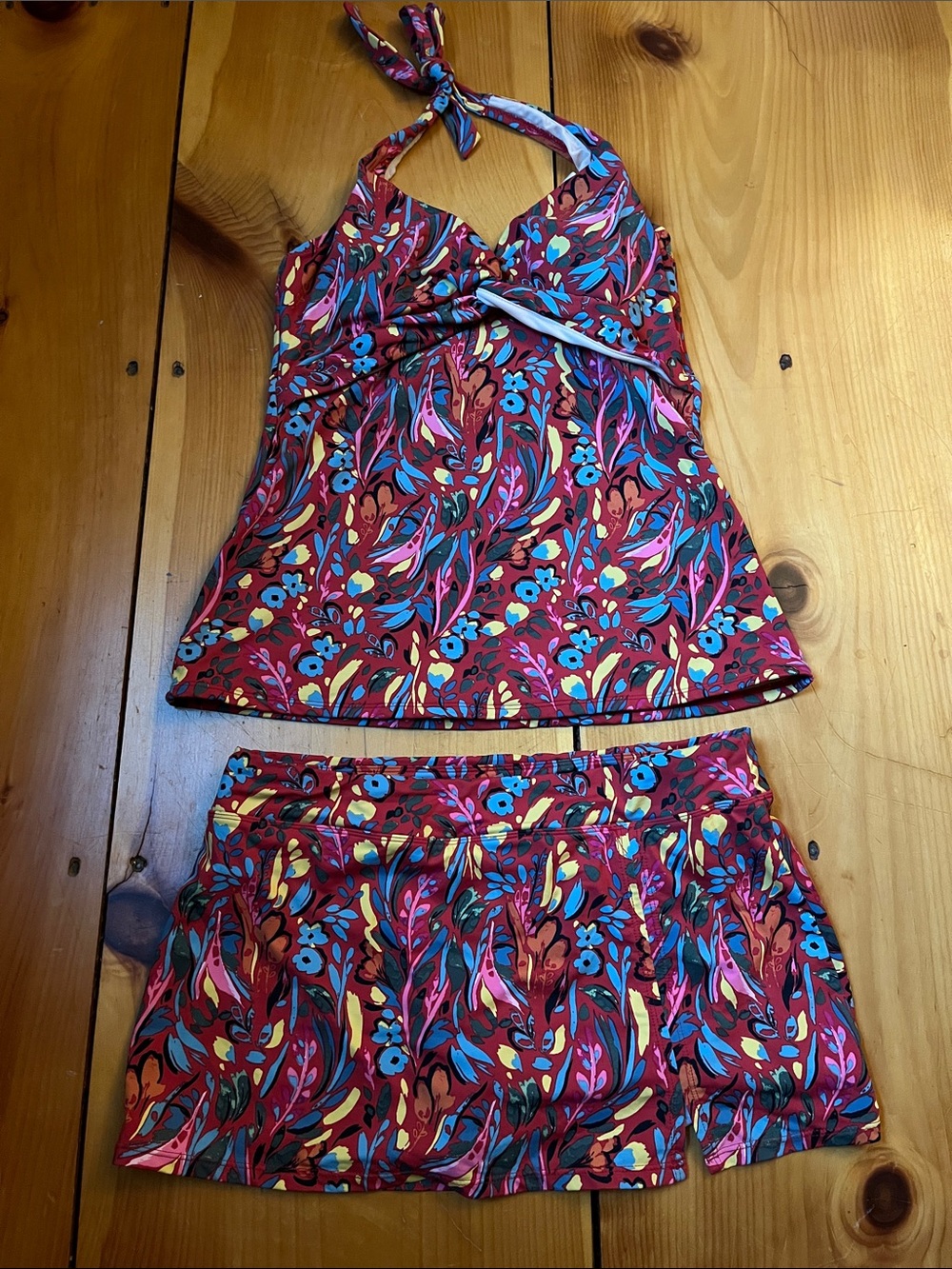 GARNET HILL 6/8 Pink Printed Signature Swim Skirt & Twist-Front Tankini Top